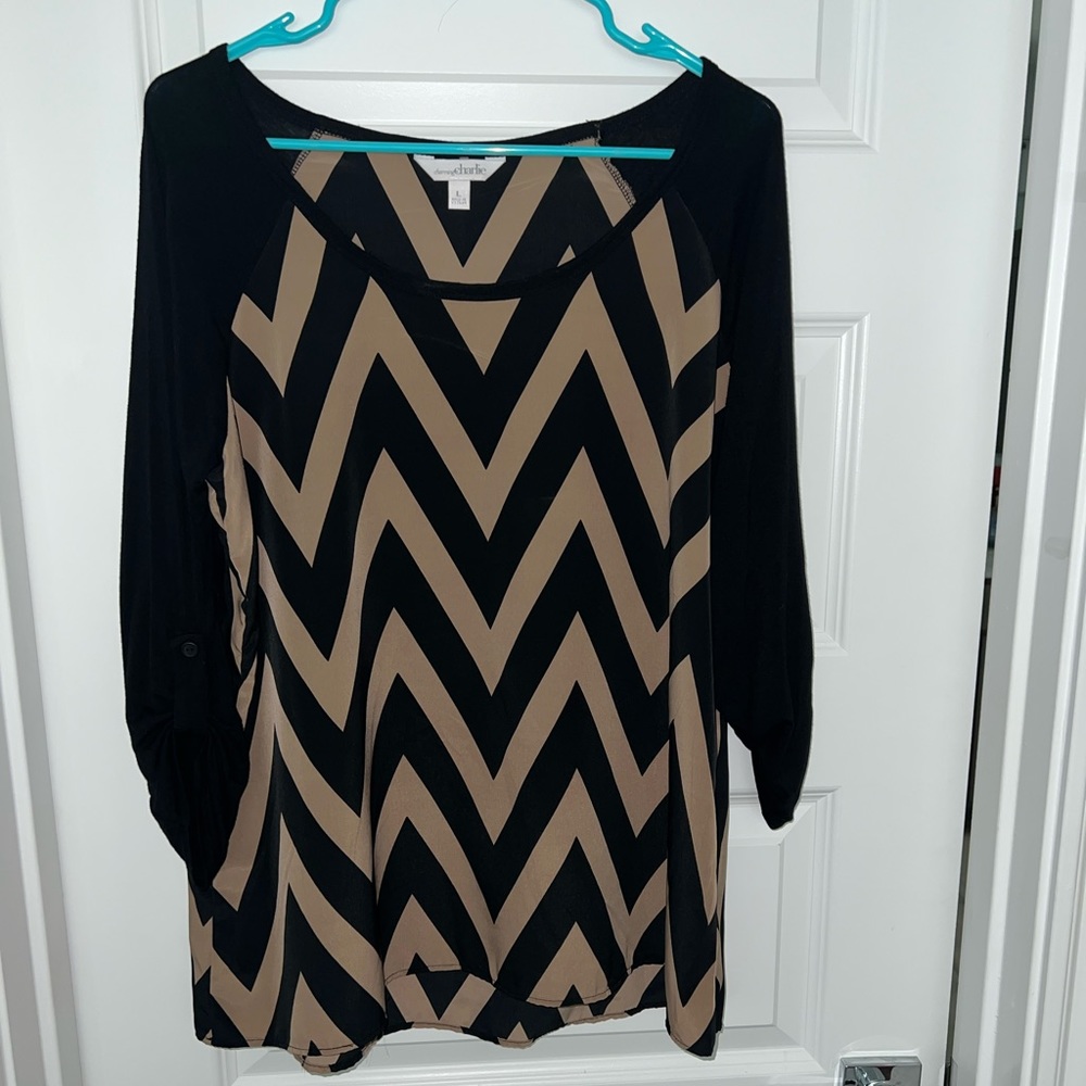 Black and nude Chevron blouse